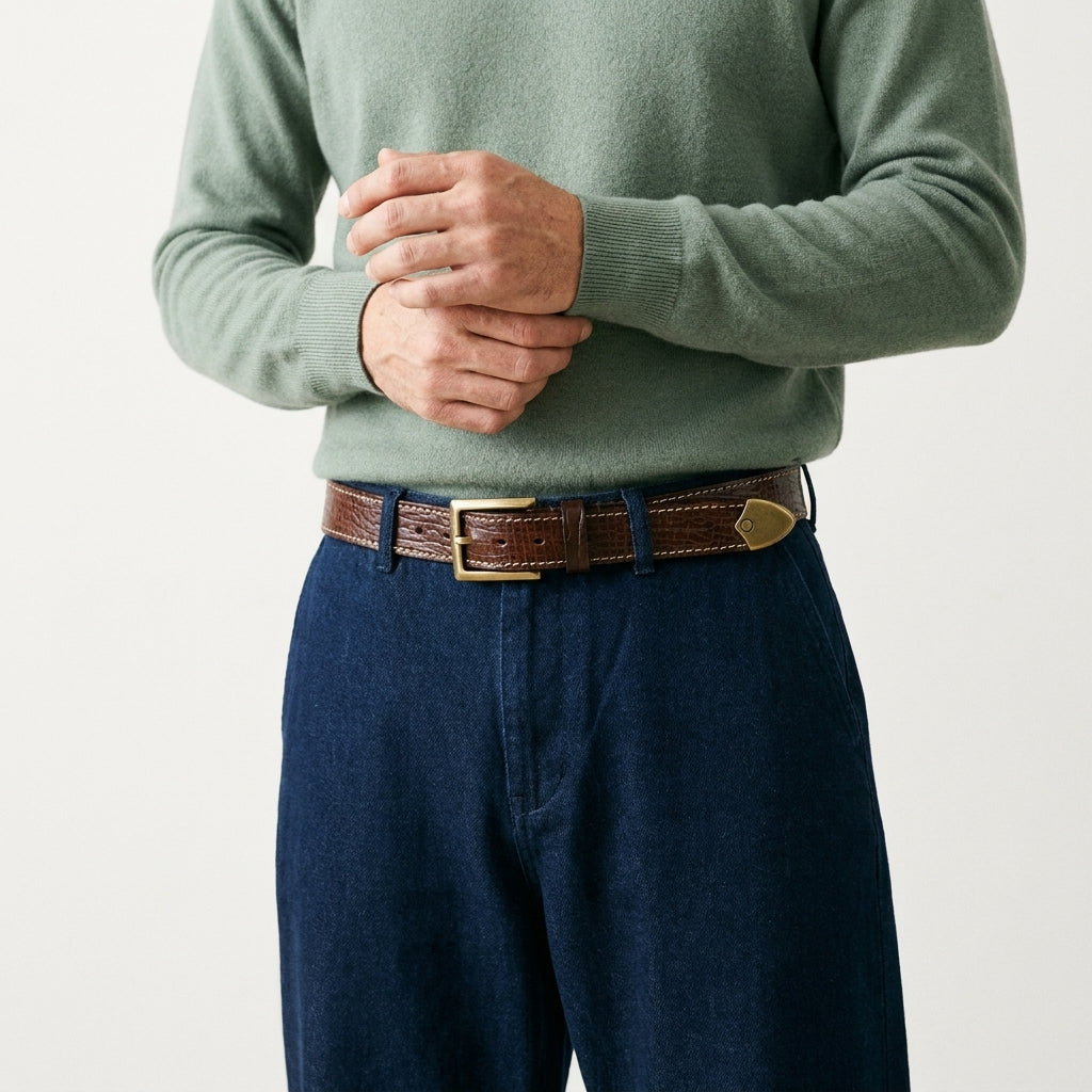Ferraro – Grained Leather Belt with Brass Tip