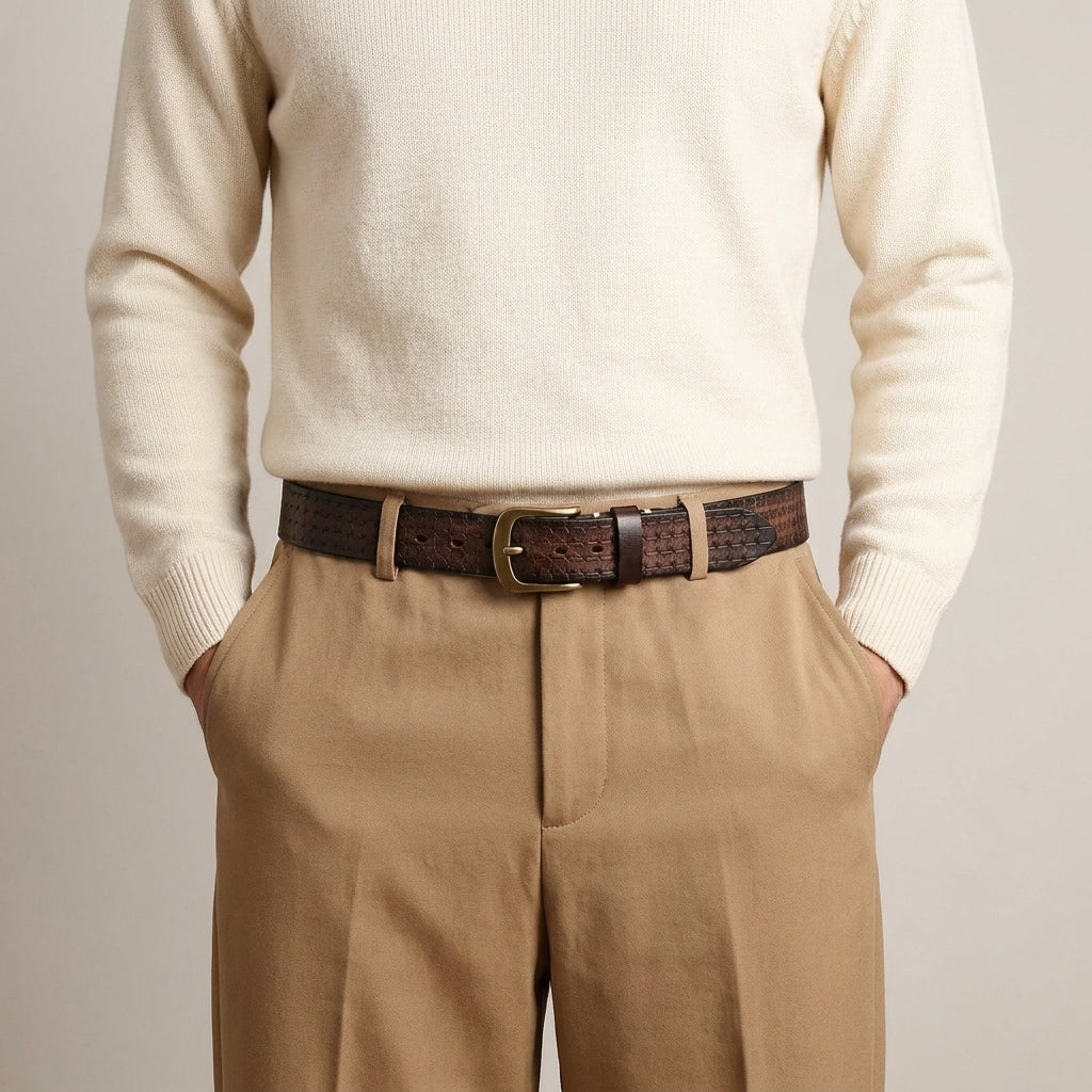 Stellaro – Star-Embossed Copper Buckle Leather Belt