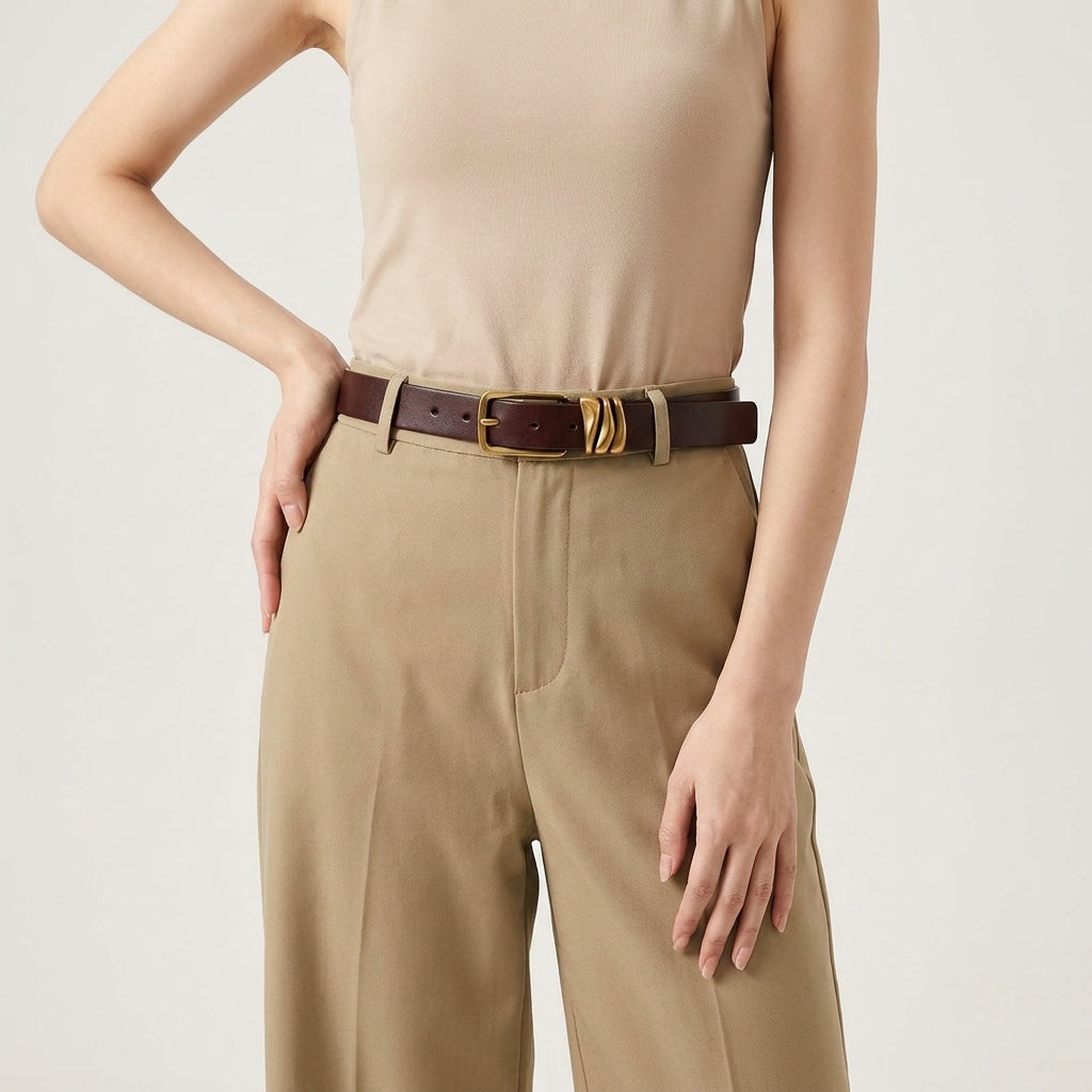 Solari – Squared Gold Buckle Leather Belt