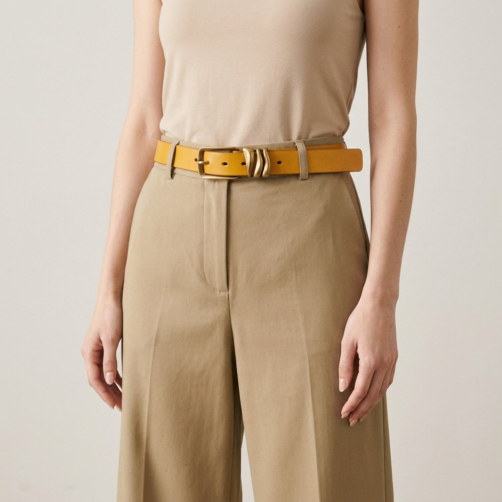 Solari – Squared Gold Buckle Leather Belt