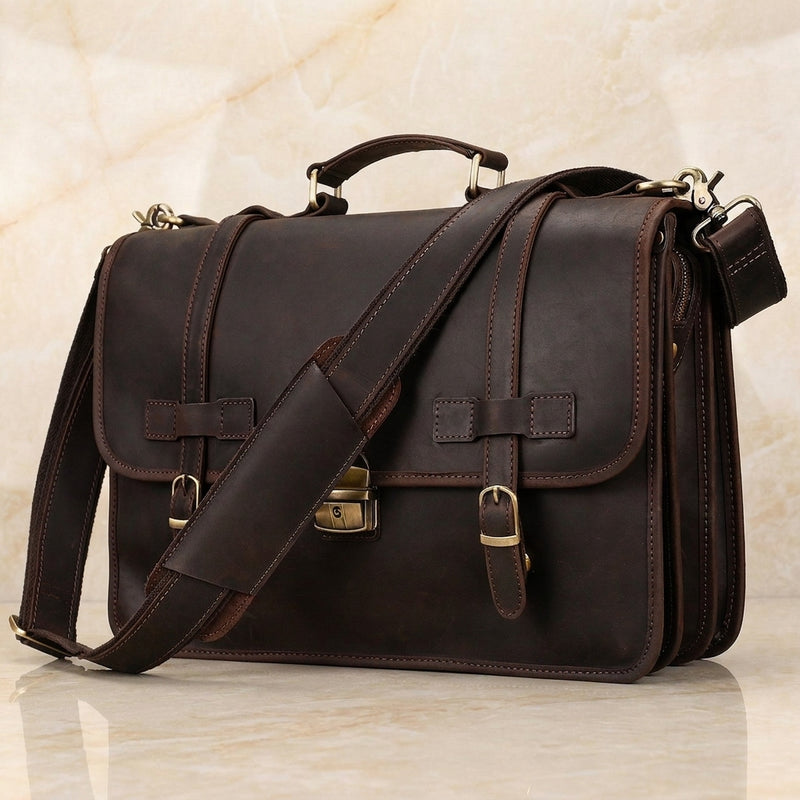 Corvello – Distressed Full-Grain Leather Briefcase