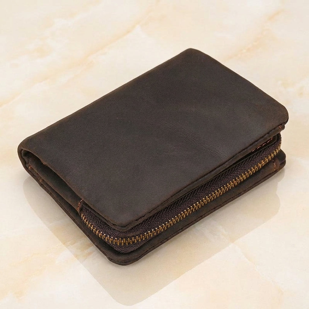 Pratello – Distressed Full-Grain Leather Trifold Wallet