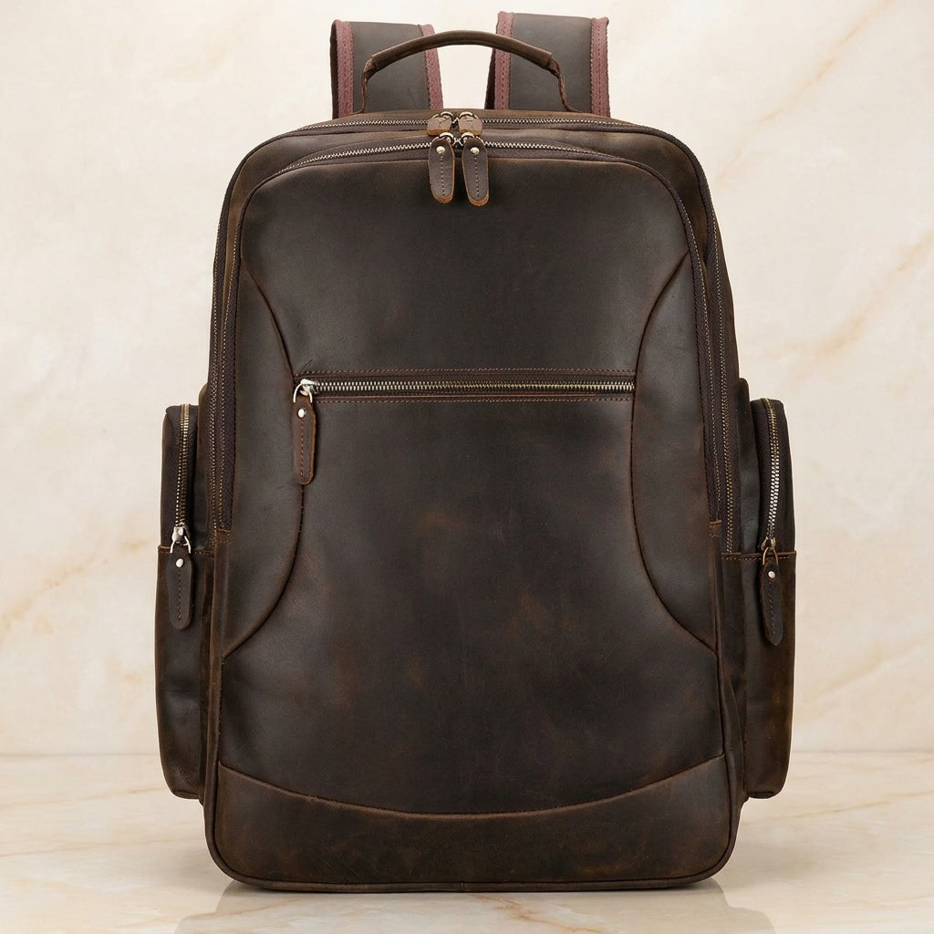 Corsano – Distressed Full-Grain Leather Backpack - Espresso