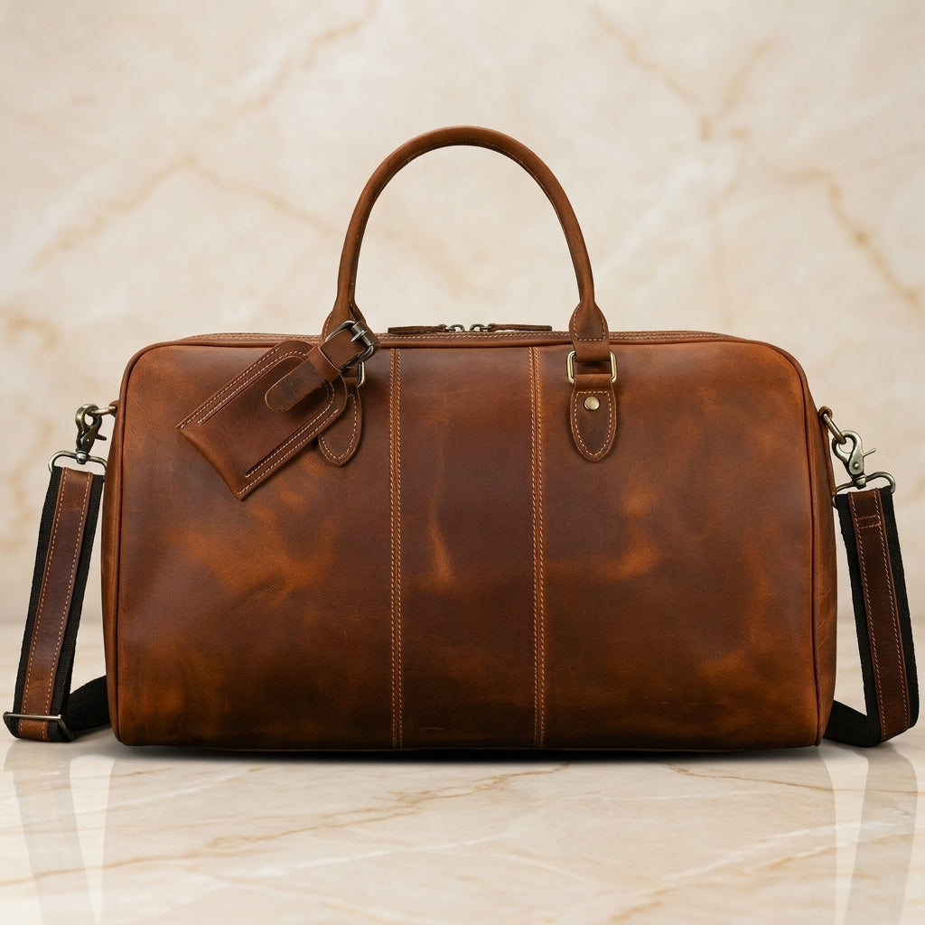Maretto Distressed Full-Grain Leather Weekender Duffel - Cognac
