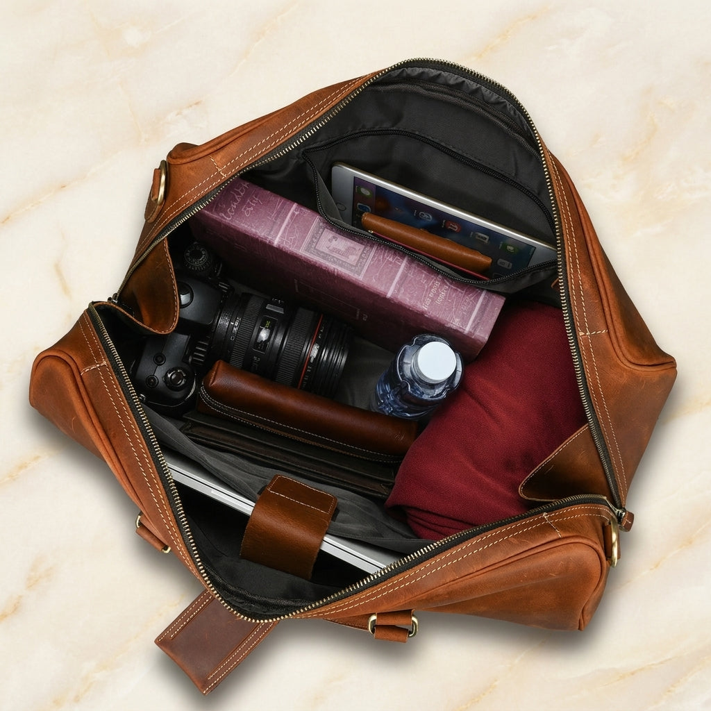 Maretto Distressed Full-Grain Leather Weekender Duffel