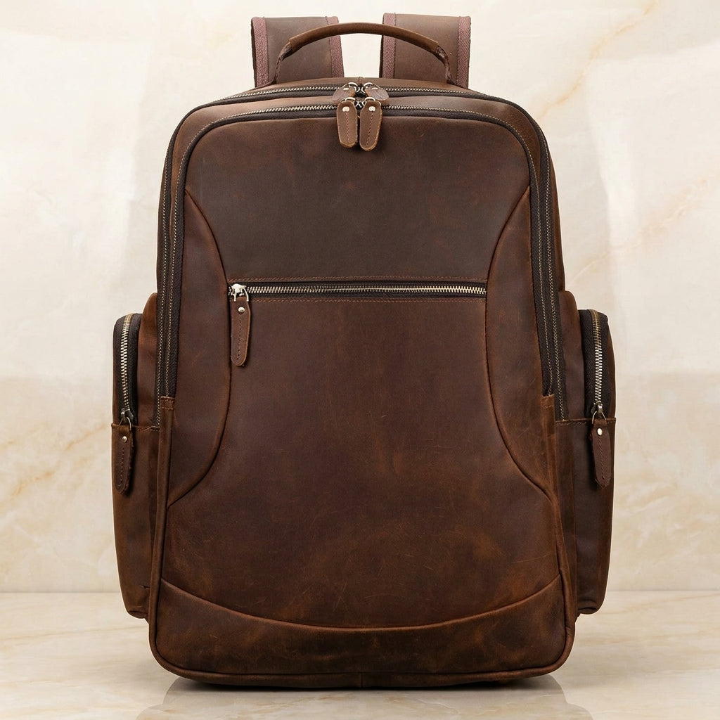 Corsano – Distressed Full-Grain Leather Backpack - Cognac