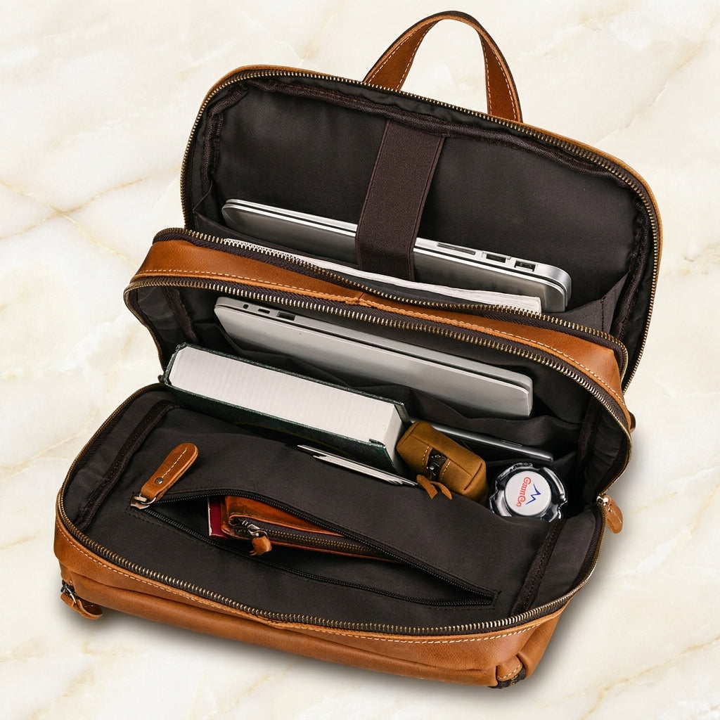 Valenzo Full-Grain Leather Laptop Backpack