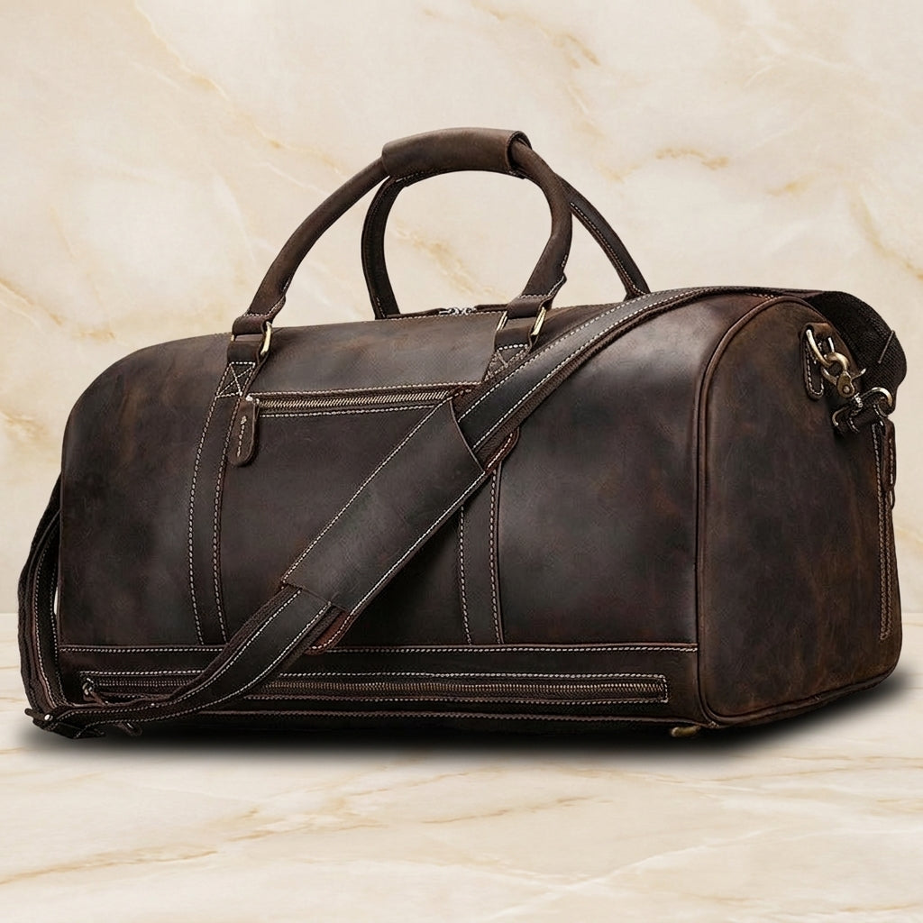 Brunello – Distressed Full-Grain Leather Travel Duffel - Espresso