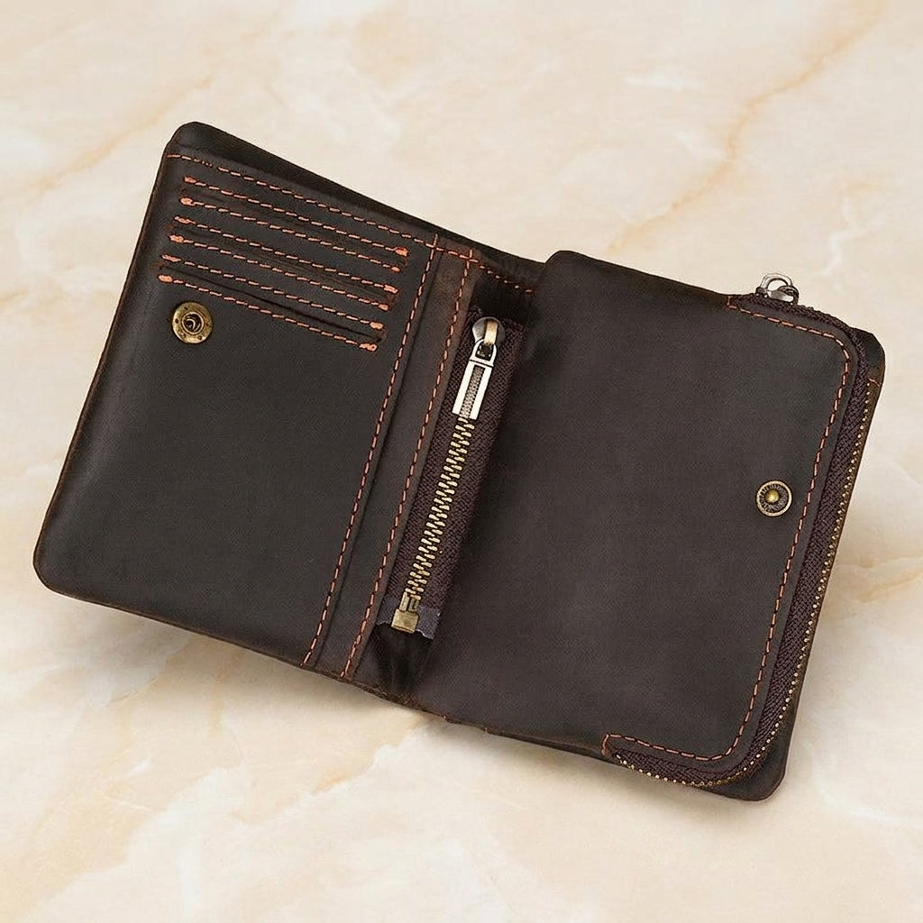 Pratello – Distressed Full-Grain Leather Trifold Wallet - Espresso