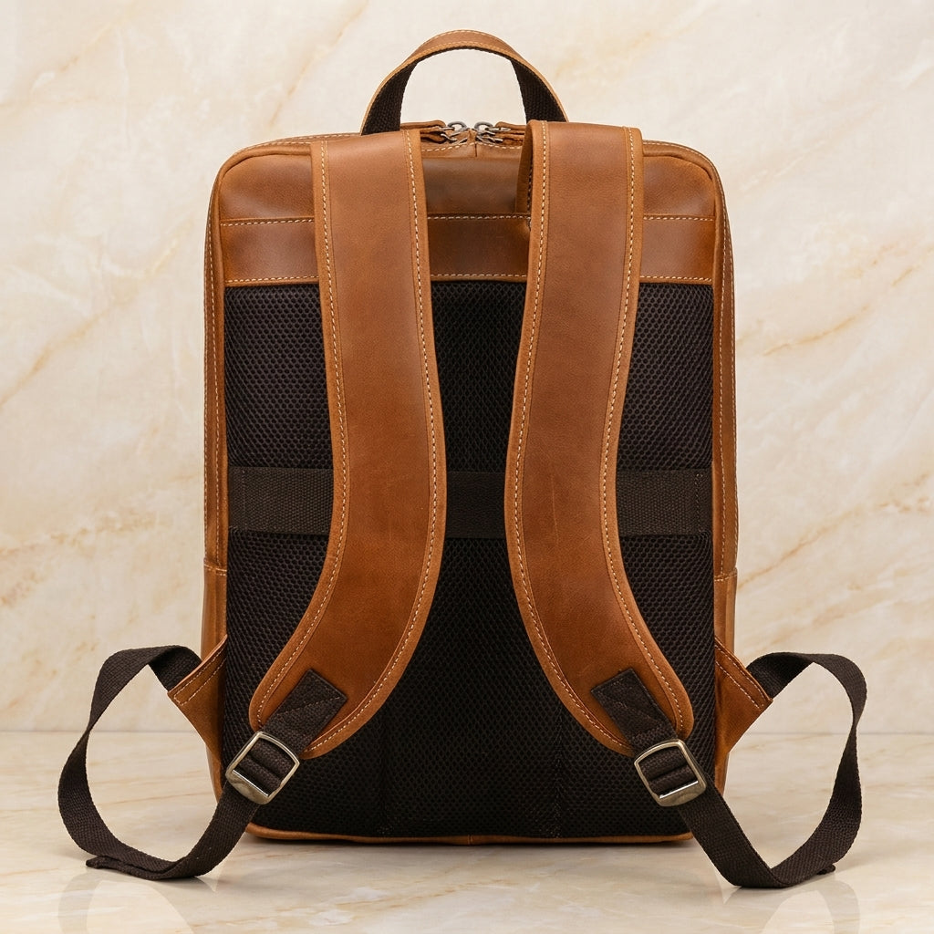 Valenzo Full-Grain Leather Laptop Backpack