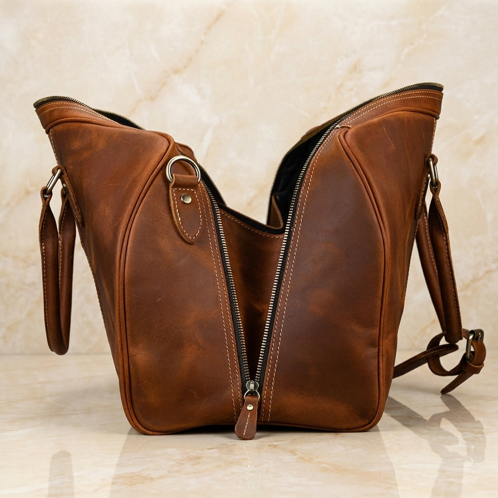 Maretto Distressed Full-Grain Leather Weekender Duffel