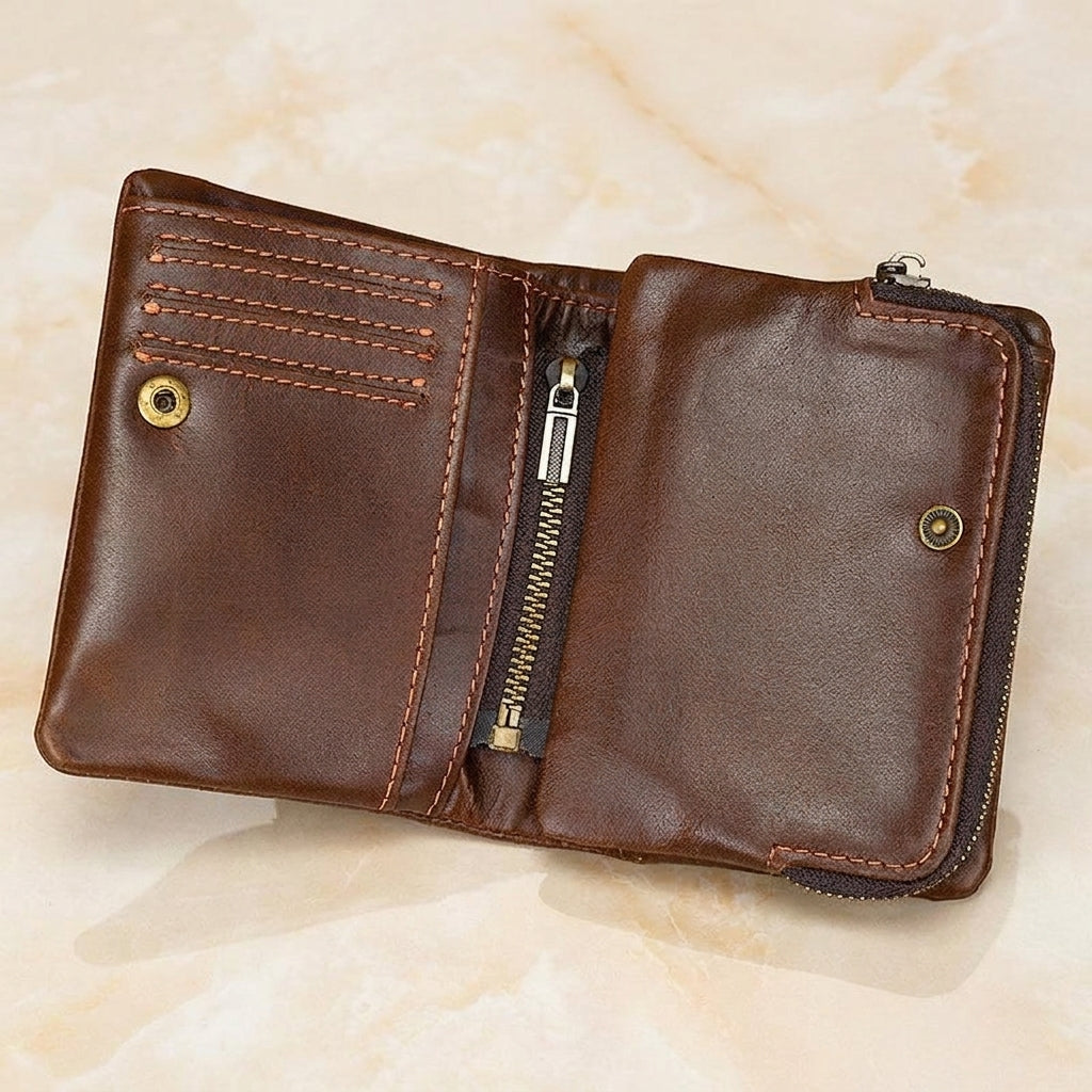 Pratello – Distressed Full-Grain Leather Trifold Wallet - Camel