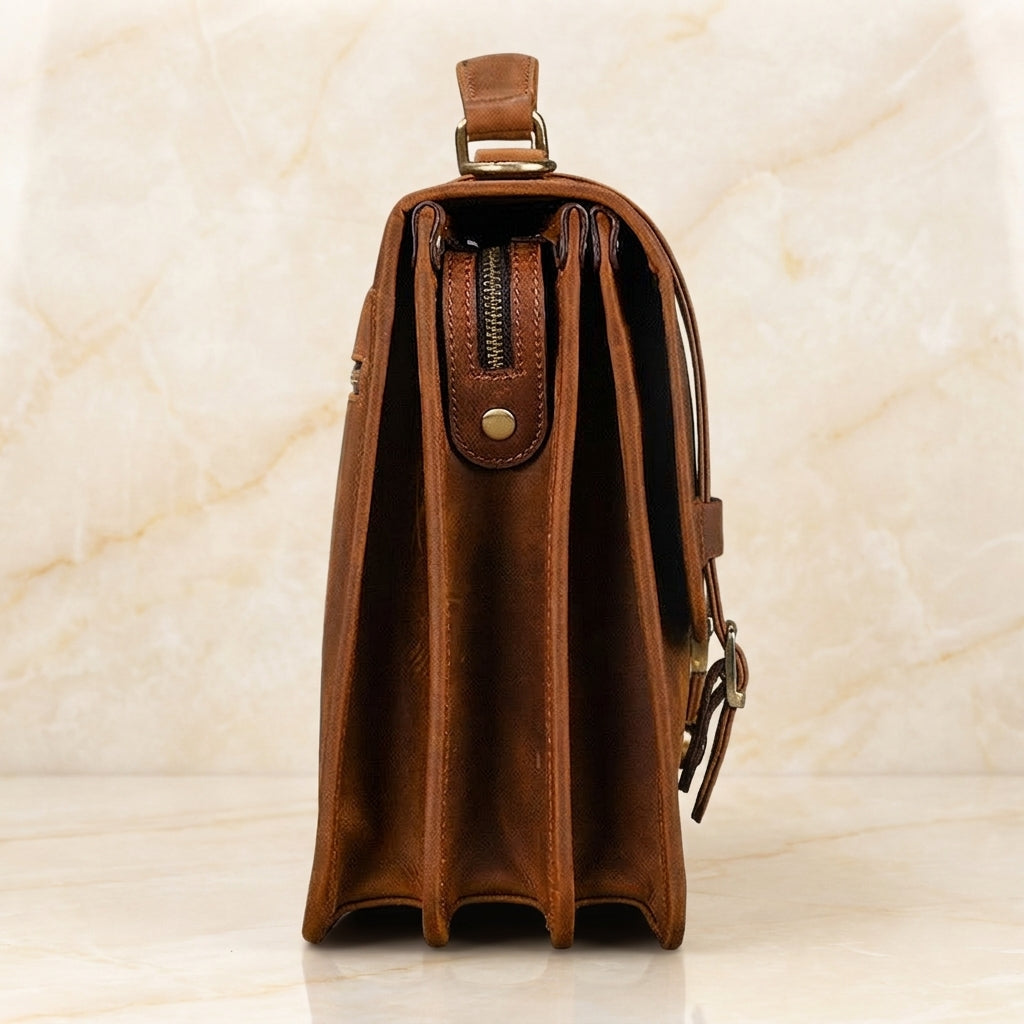 Corvello Distressed Full-Grain Leather Briefcase