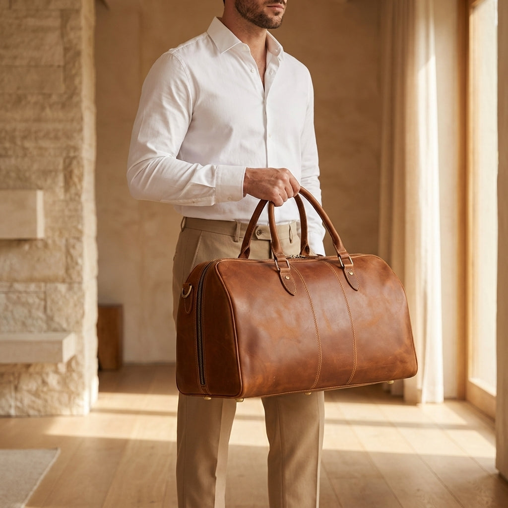 Maretto Distressed Full-Grain Leather Weekender Duffel