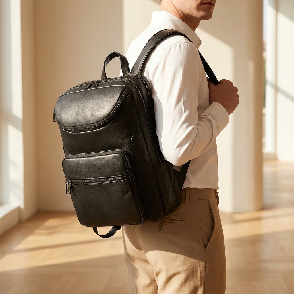 Valenzo Full-Grain Leather Laptop Backpack