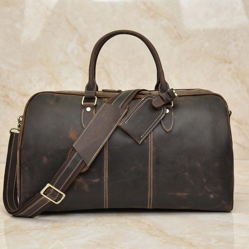 Maretto Distressed Full-Grain Leather Weekender Duffel - Espresso