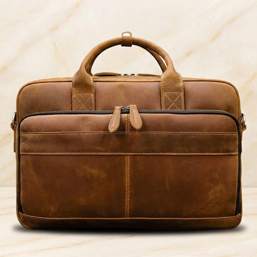 Corvello – Distressed Full-Grain Leather Briefcase