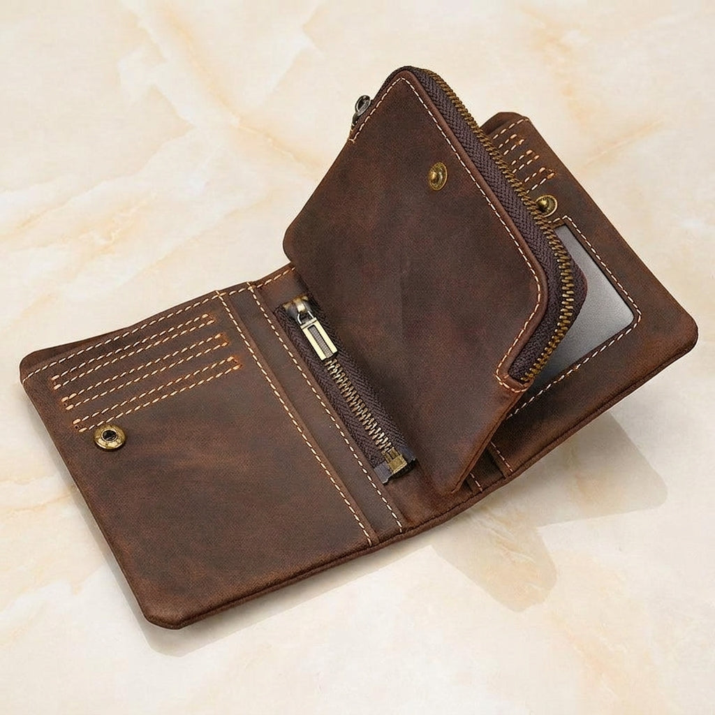 Pratello – Distressed Full-Grain Leather Trifold Wallet