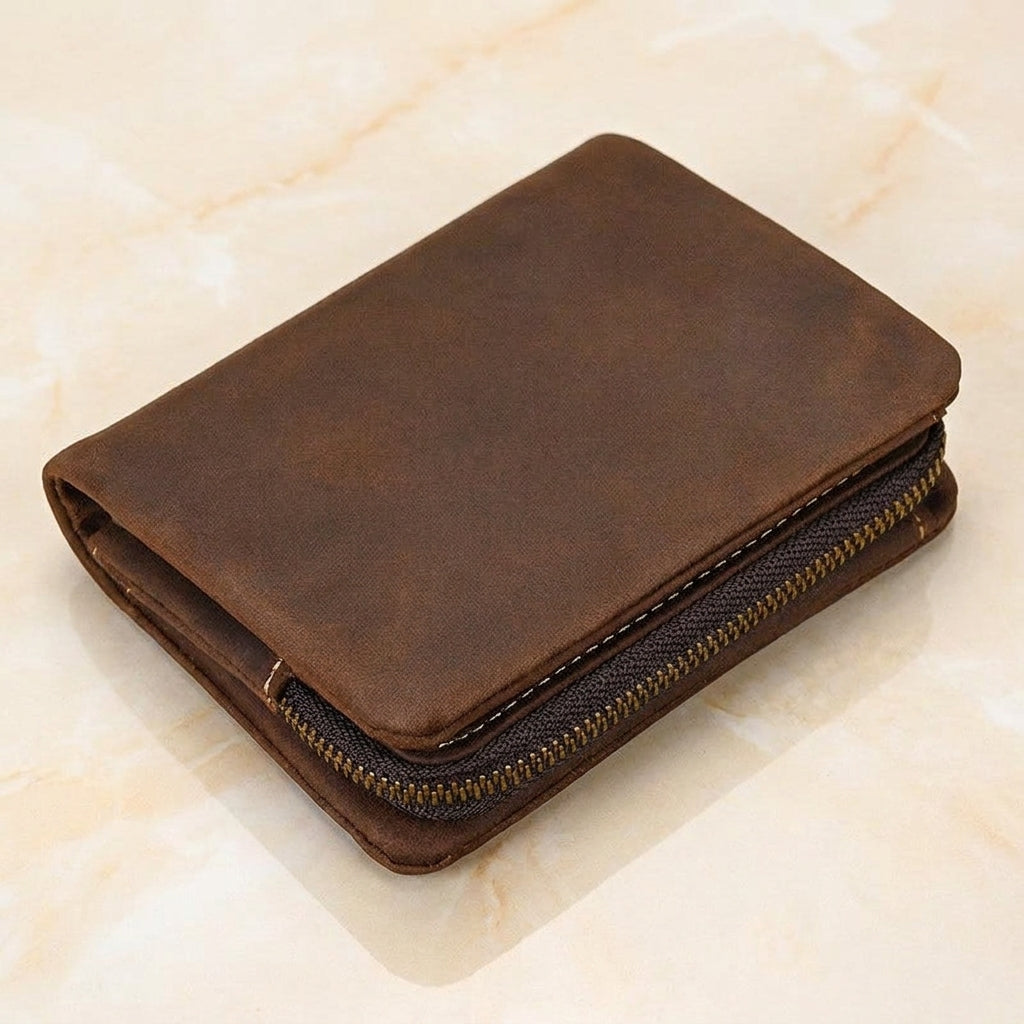 Pratello – Distressed Full-Grain Leather Trifold Wallet