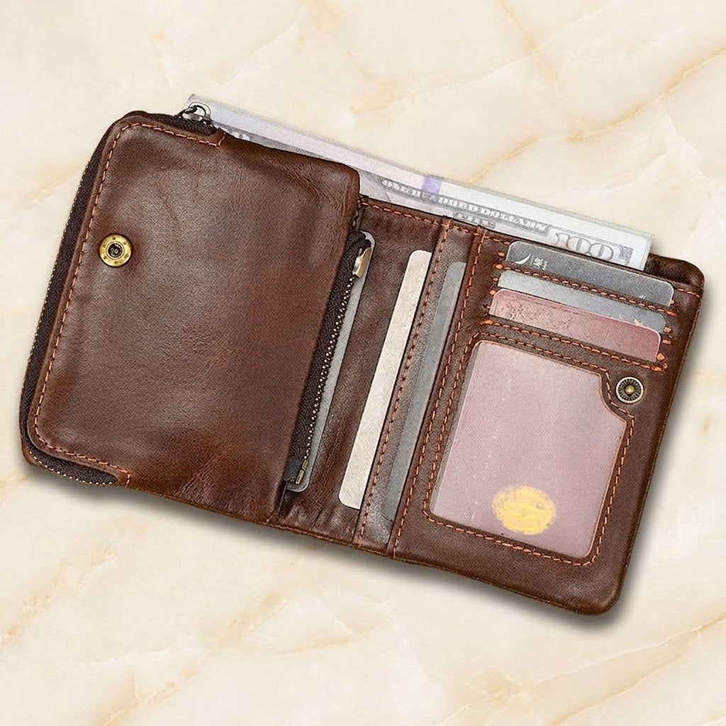 Pratello – Distressed Full-Grain Leather Trifold Wallet