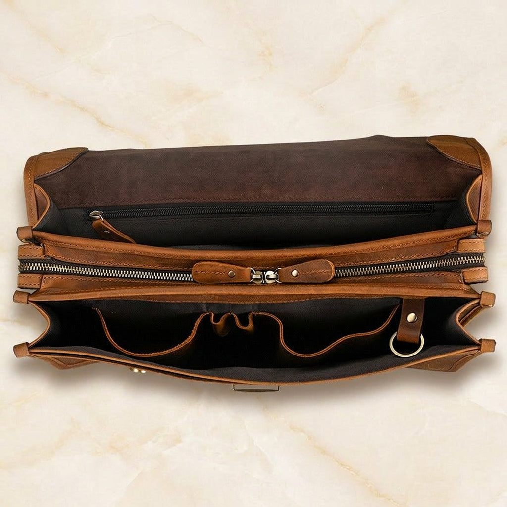 Corvello – Distressed Full-Grain Leather Briefcase