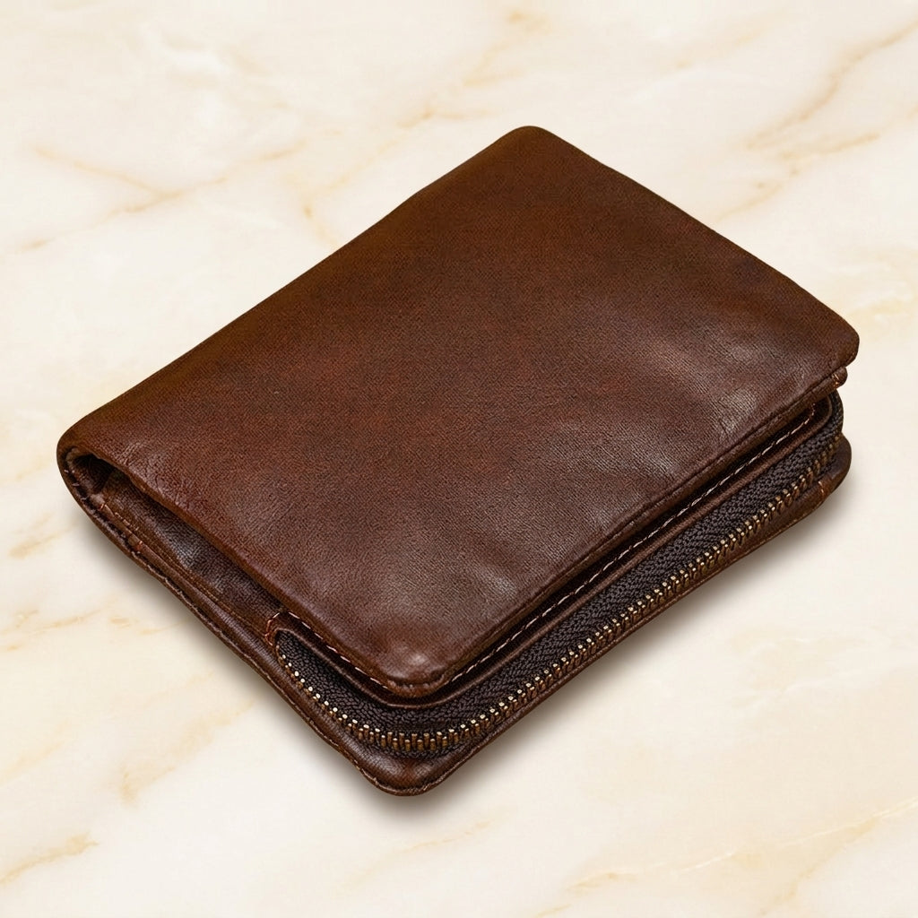 Pratello – Distressed Full-Grain Leather Trifold Wallet