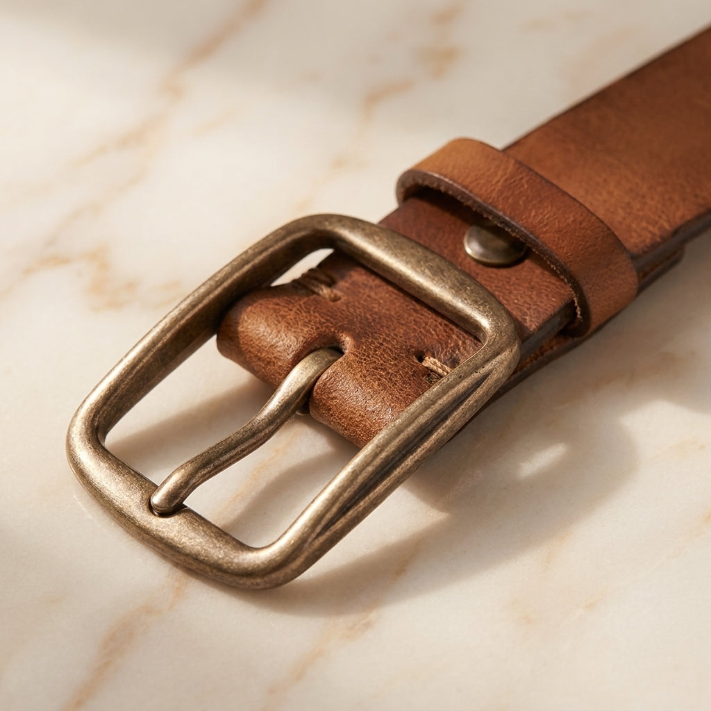 Brevena – Classic Brass Buckle Leather Belt