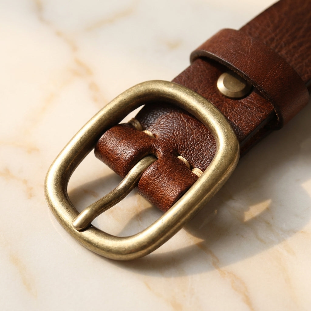 Trevio – Rounded Brass Buckle Leather Belt