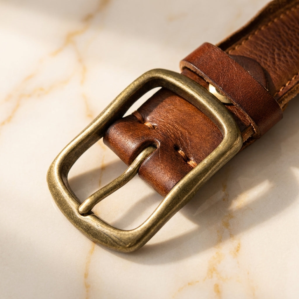 Fiorello – Edge-Stitched Brass Buckle Leather Belt