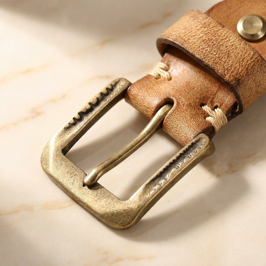 Tessari – Embossed Pattern Copper Buckle Leather Belt