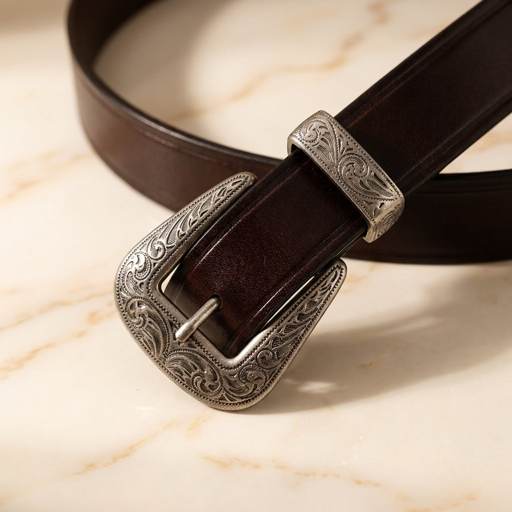 Navari – Engraved Western Three-Piece Leather Belt