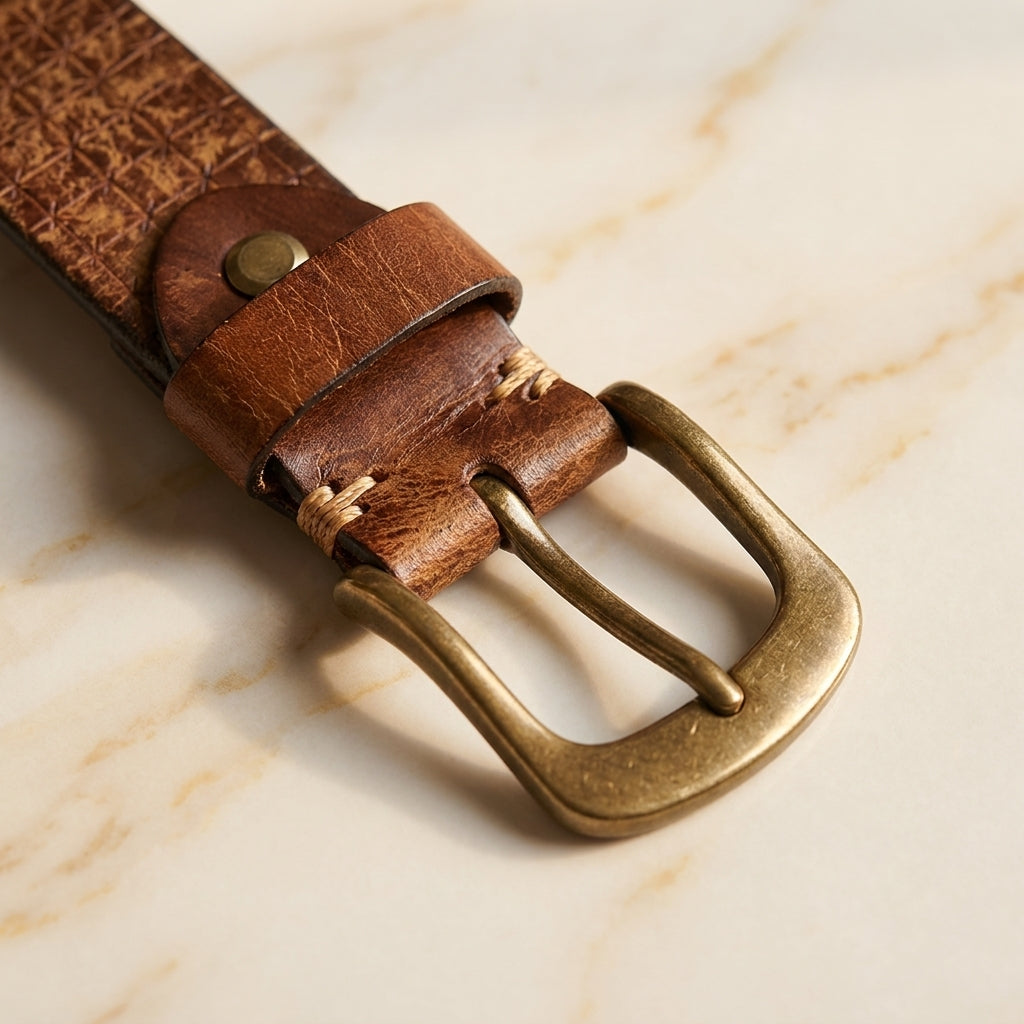 Stellaro – Star-Embossed Copper Buckle Leather Belt