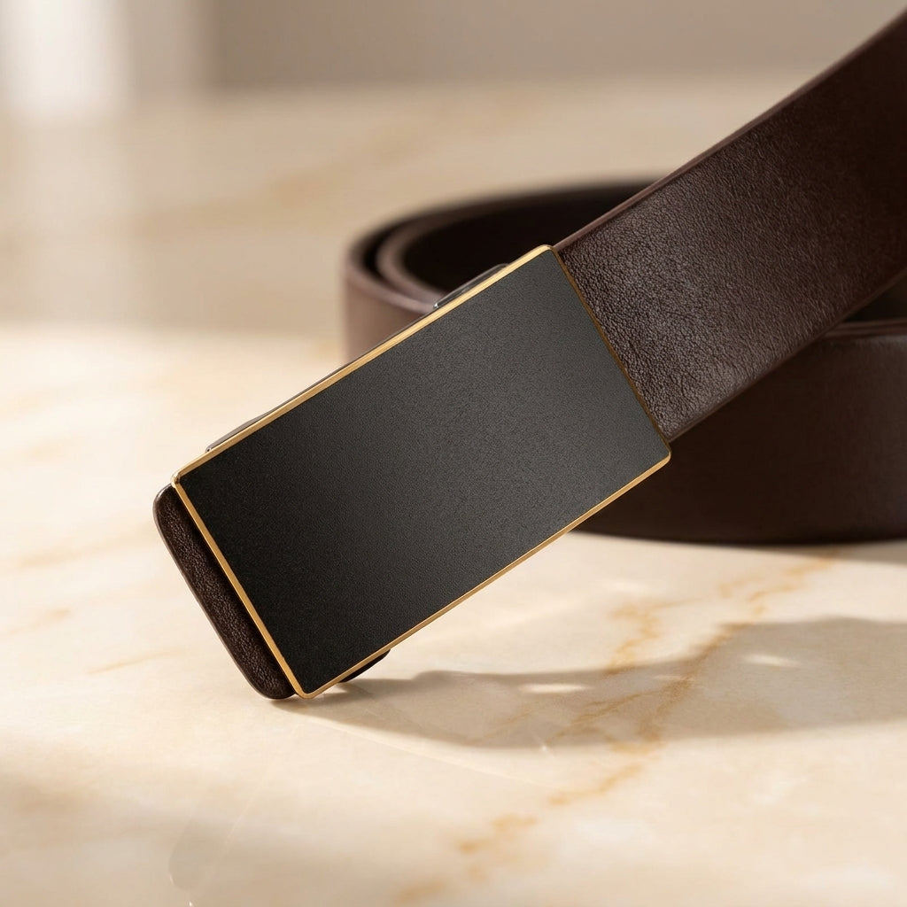 Brenari – Gunmetal Plate Buckle Leather Belt