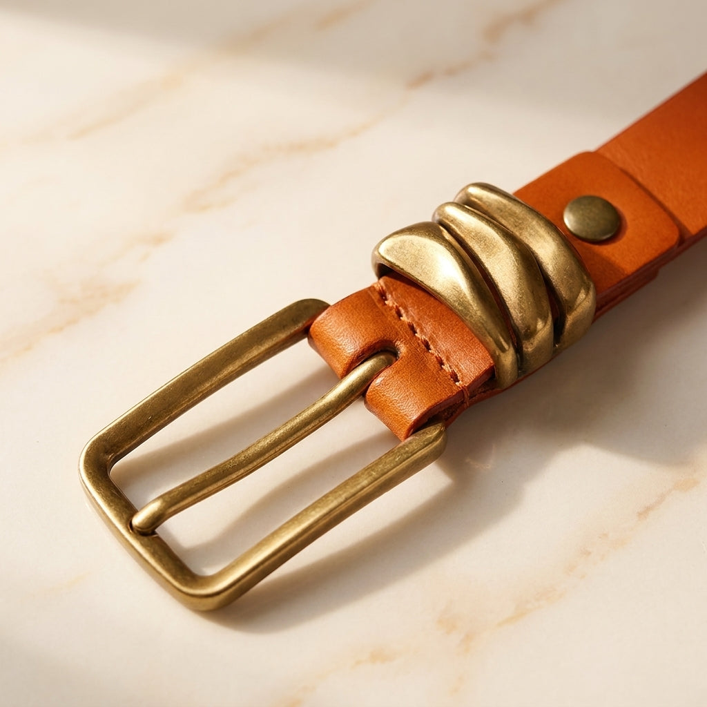 Solari – Squared Gold Buckle Leather Belt