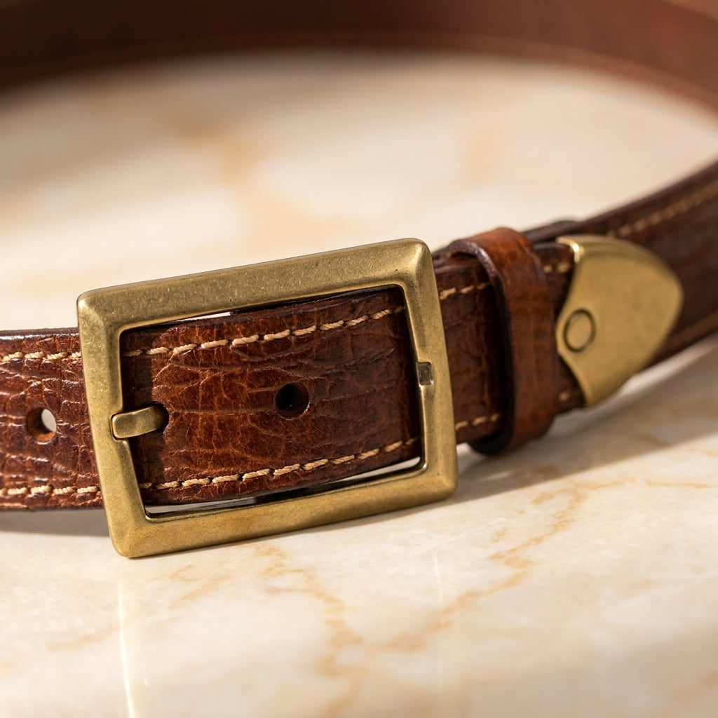 Ferraro – Grained Leather Belt with Brass Tip