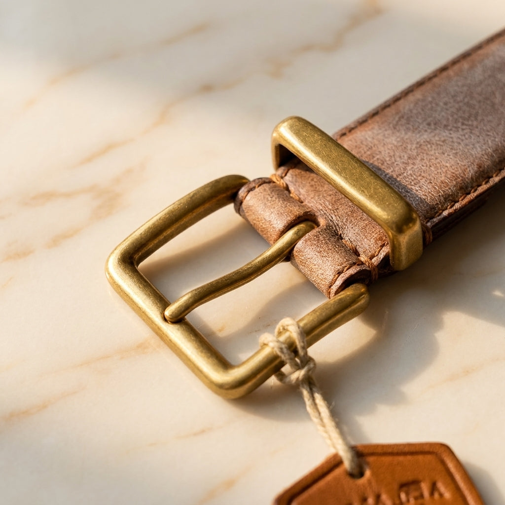 Cenero – Distressed Brass Buckle Leather Belt