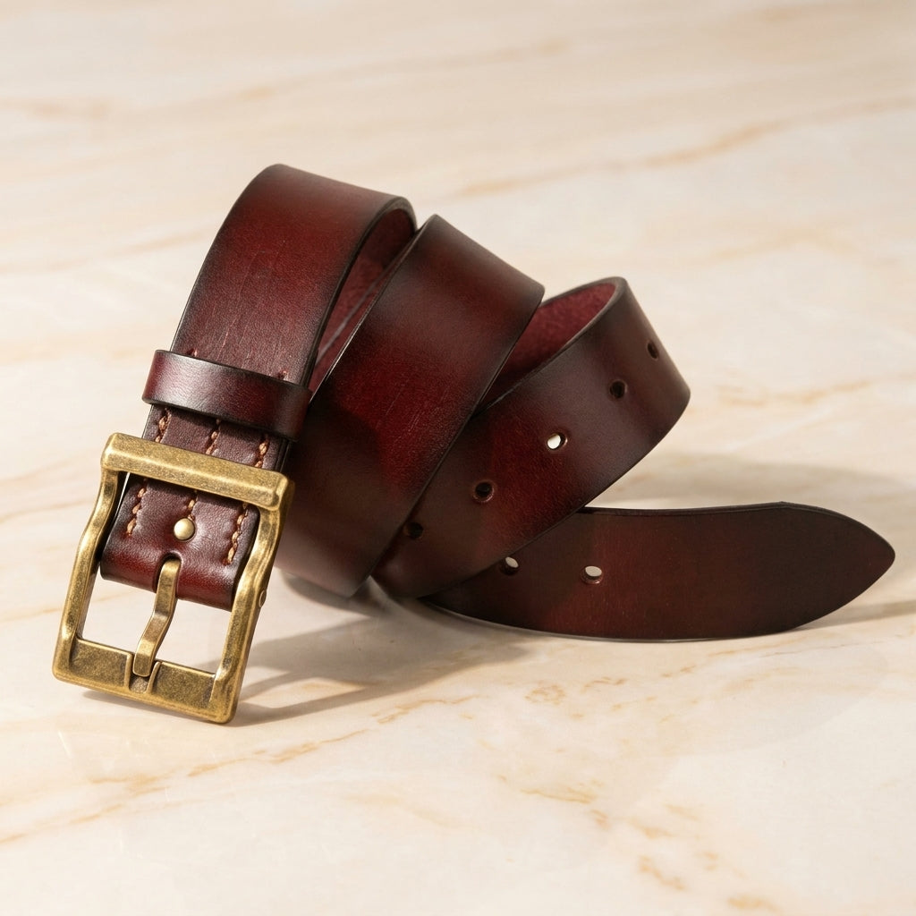 castaldo-copper-pin-leather-belt - Oxblood