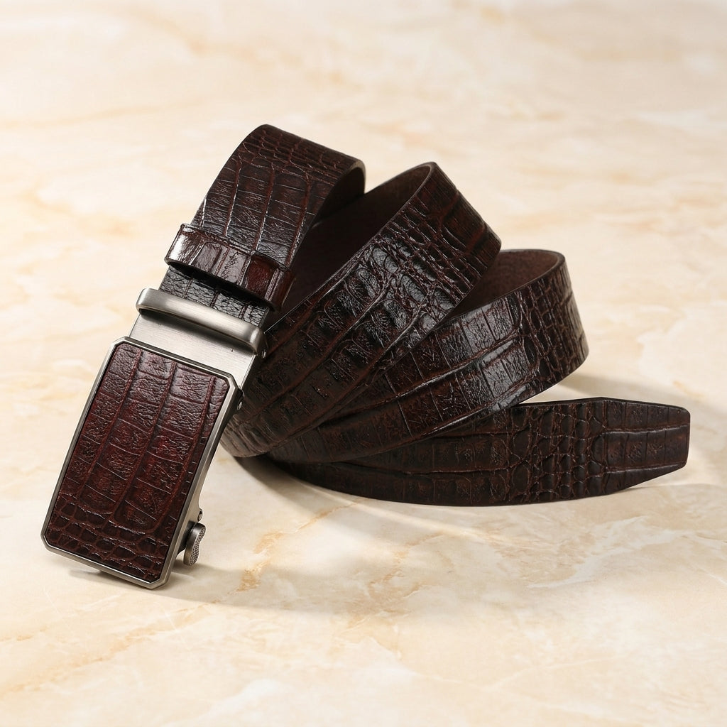 caimano-crocodile-embossed-leather-belt - Espresso