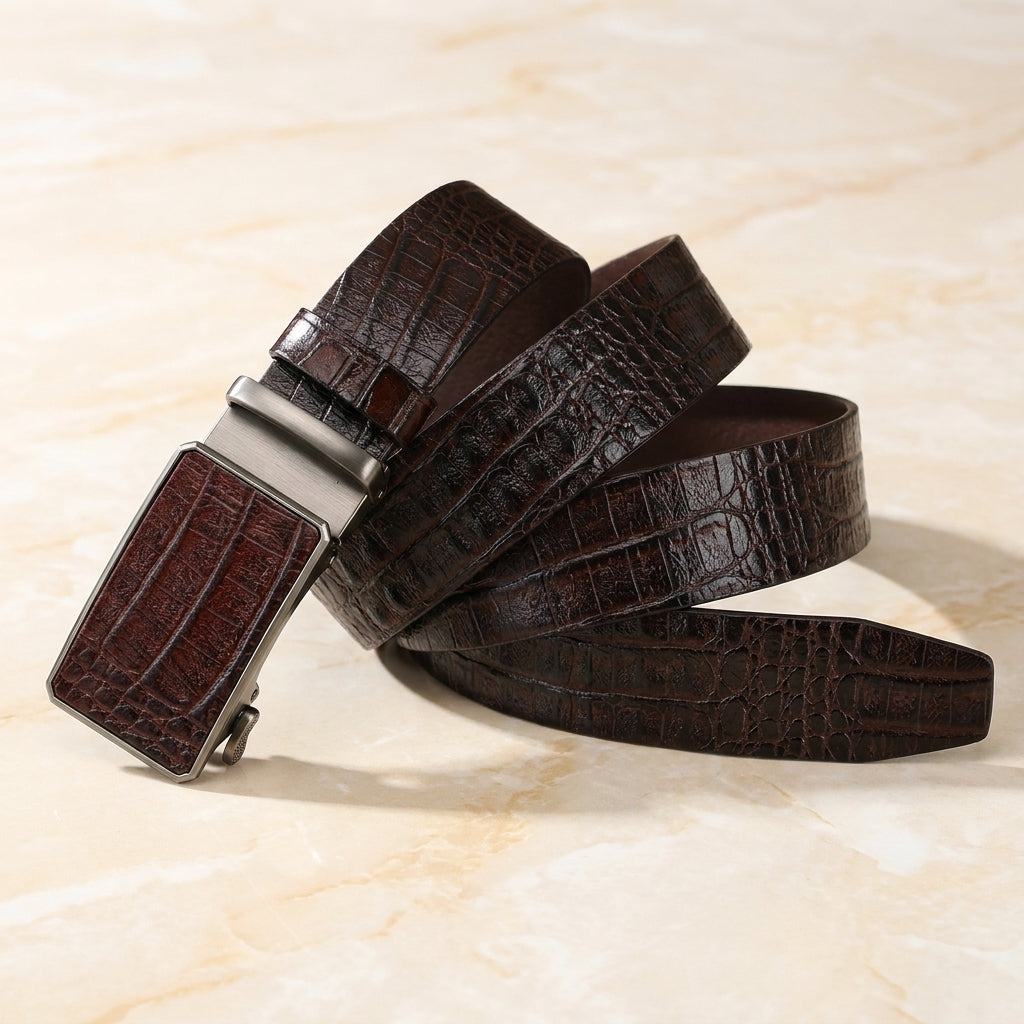 caimano-crocodile-embossed-leather-belt - Black