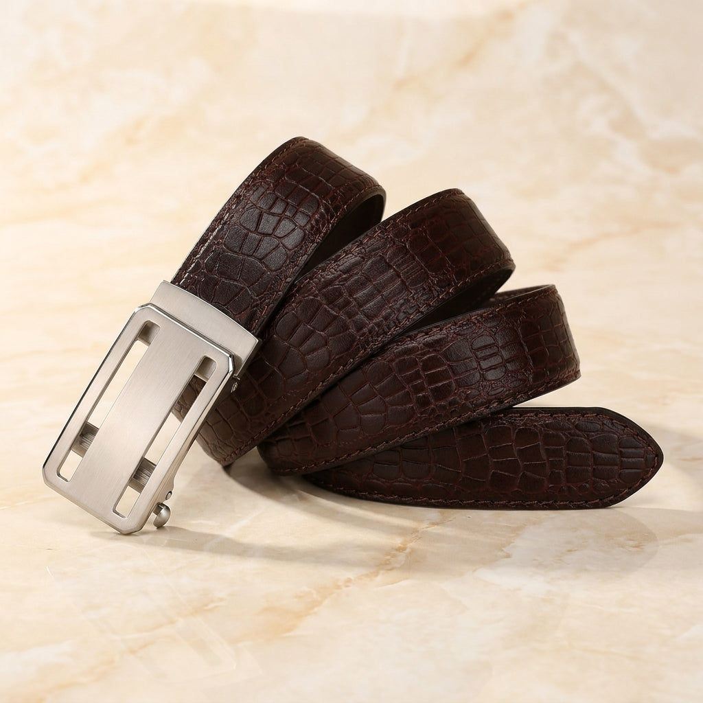 artello-crocodile-embossed-leather-belt - Espresso