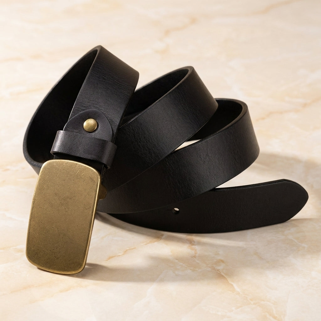 lastano-smooth-plate-leather-belt - Black