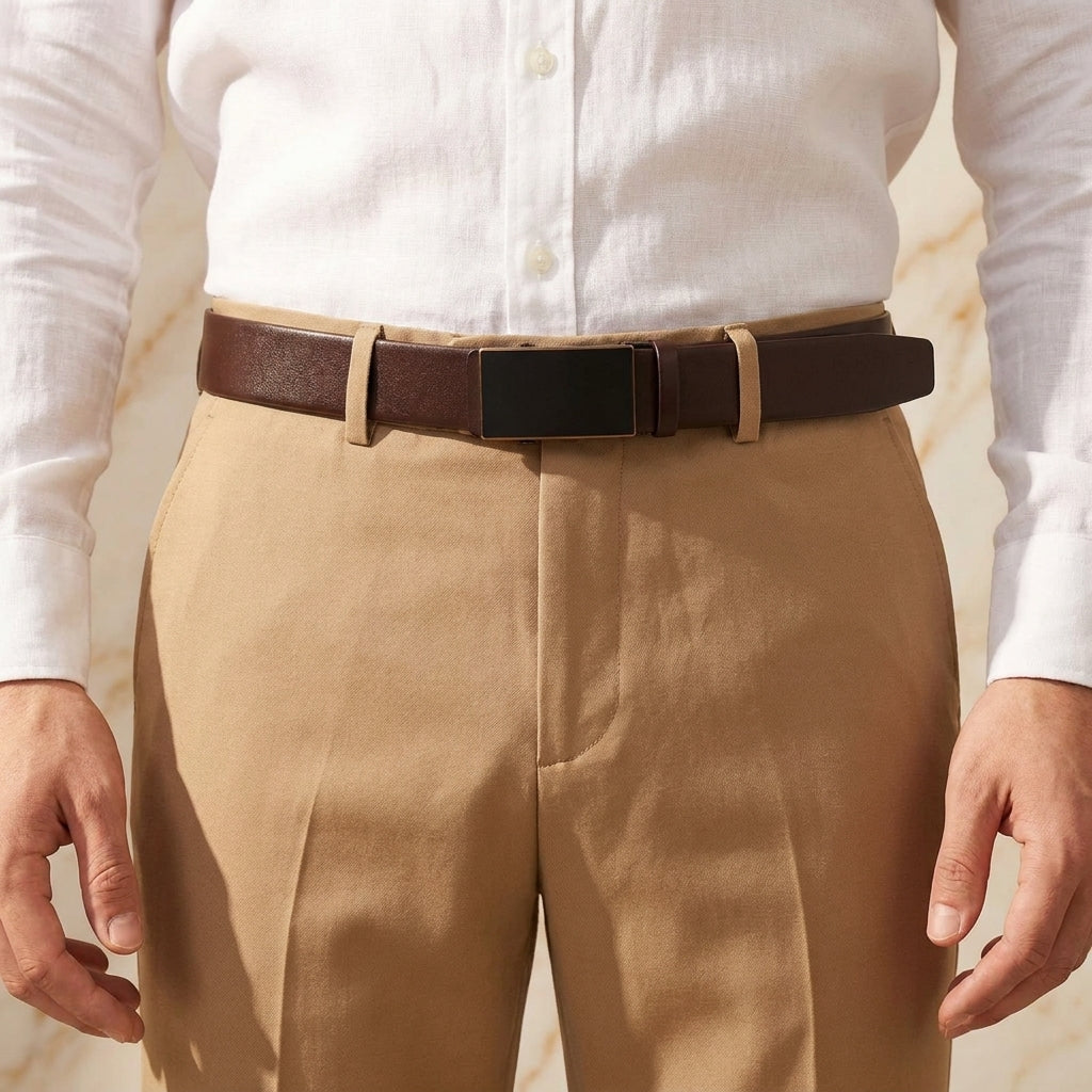 Brenari – Gunmetal Plate Buckle Leather Belt