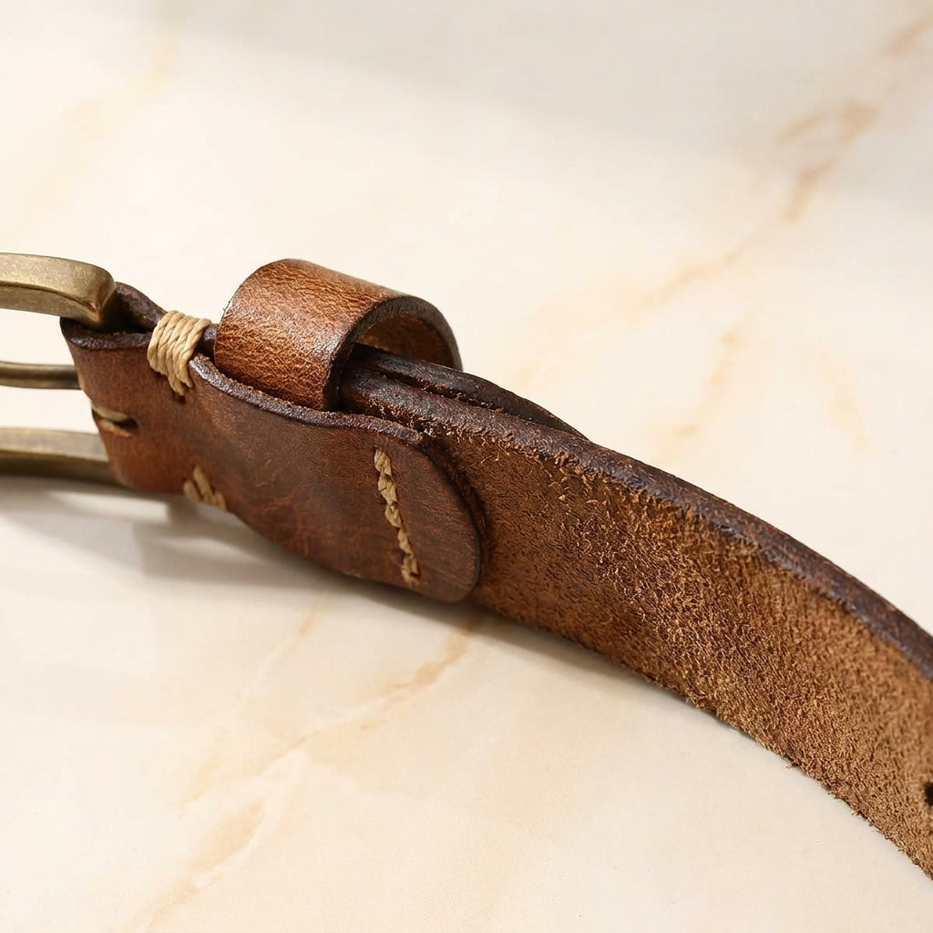 Tessari – Embossed Pattern Copper Buckle Leather Belt