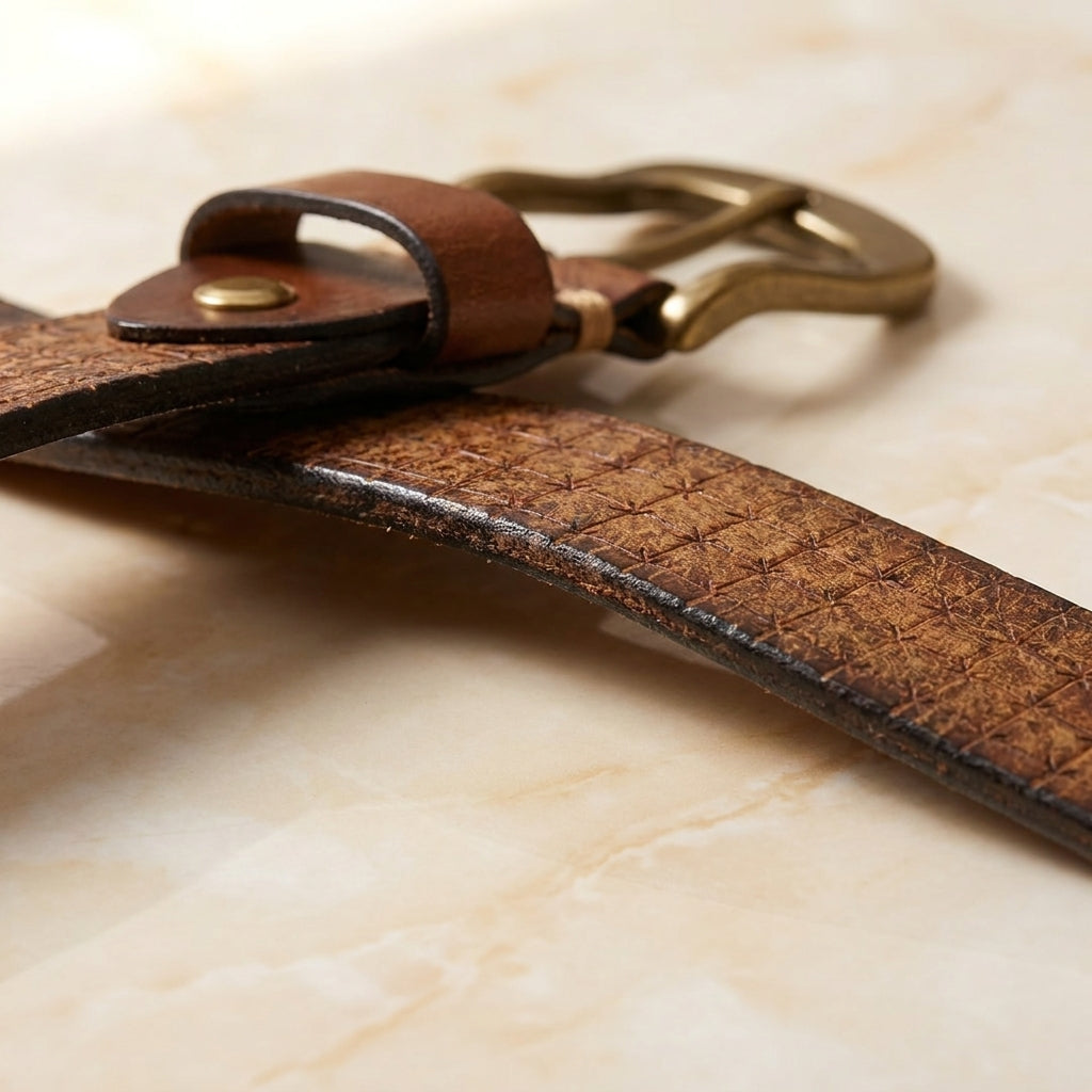 Stellaro – Star-Embossed Copper Buckle Leather Belt