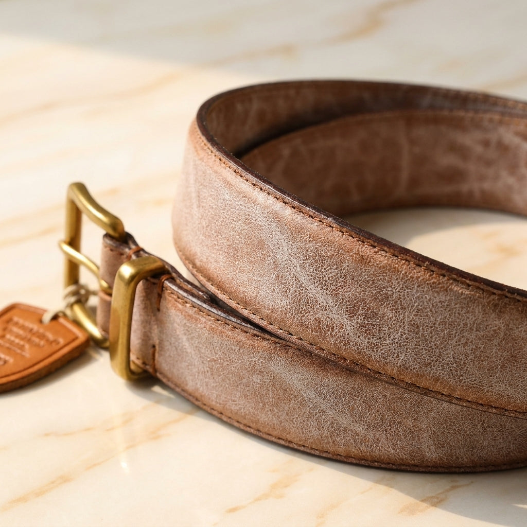 Cenero – Distressed Brass Buckle Leather Belt