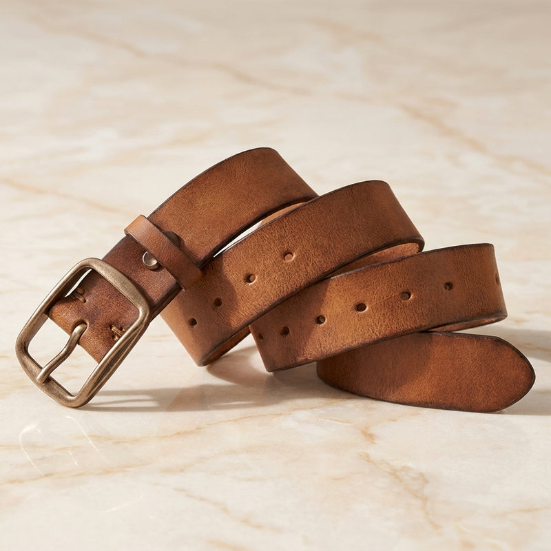 Brevena – Classic Brass Buckle Leather Belt