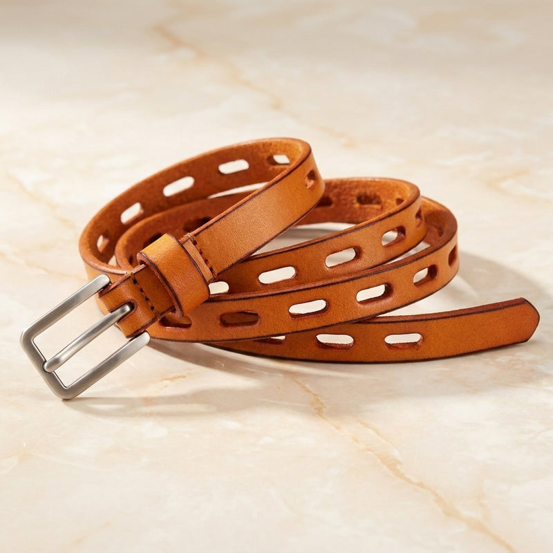 Calena – Perforated Slim Leather Belt