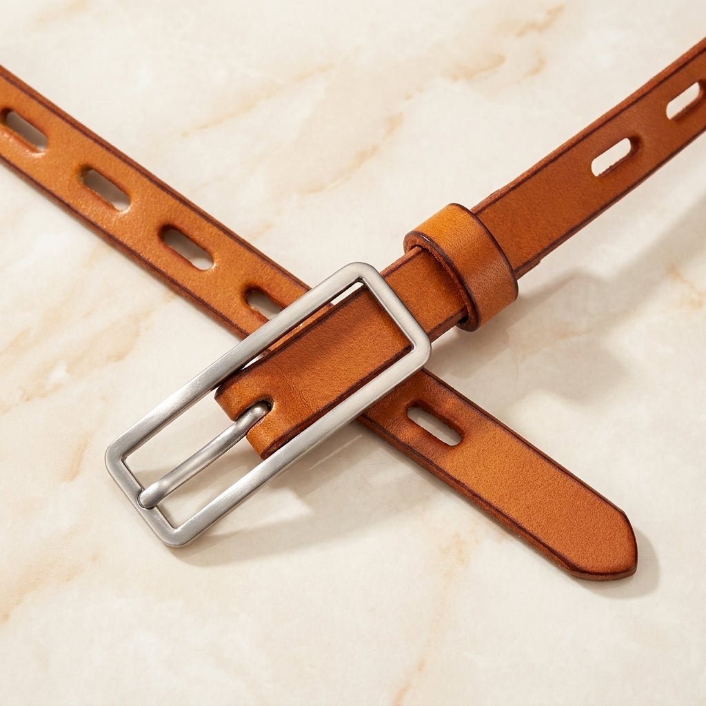Calena – Perforated Slim Leather Belt