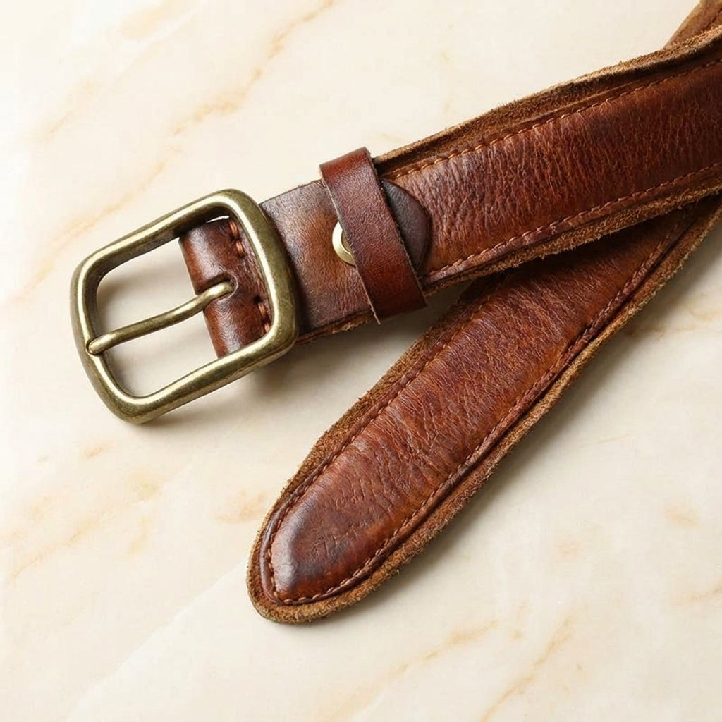 Fiorello – Edge-Stitched Brass Buckle Leather Belt