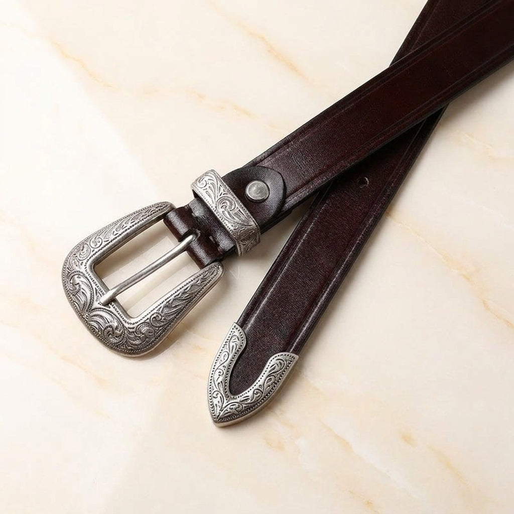 Navari – Engraved Western Three-Piece Leather Belt